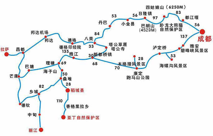 稻城亚丁旅游交通地图